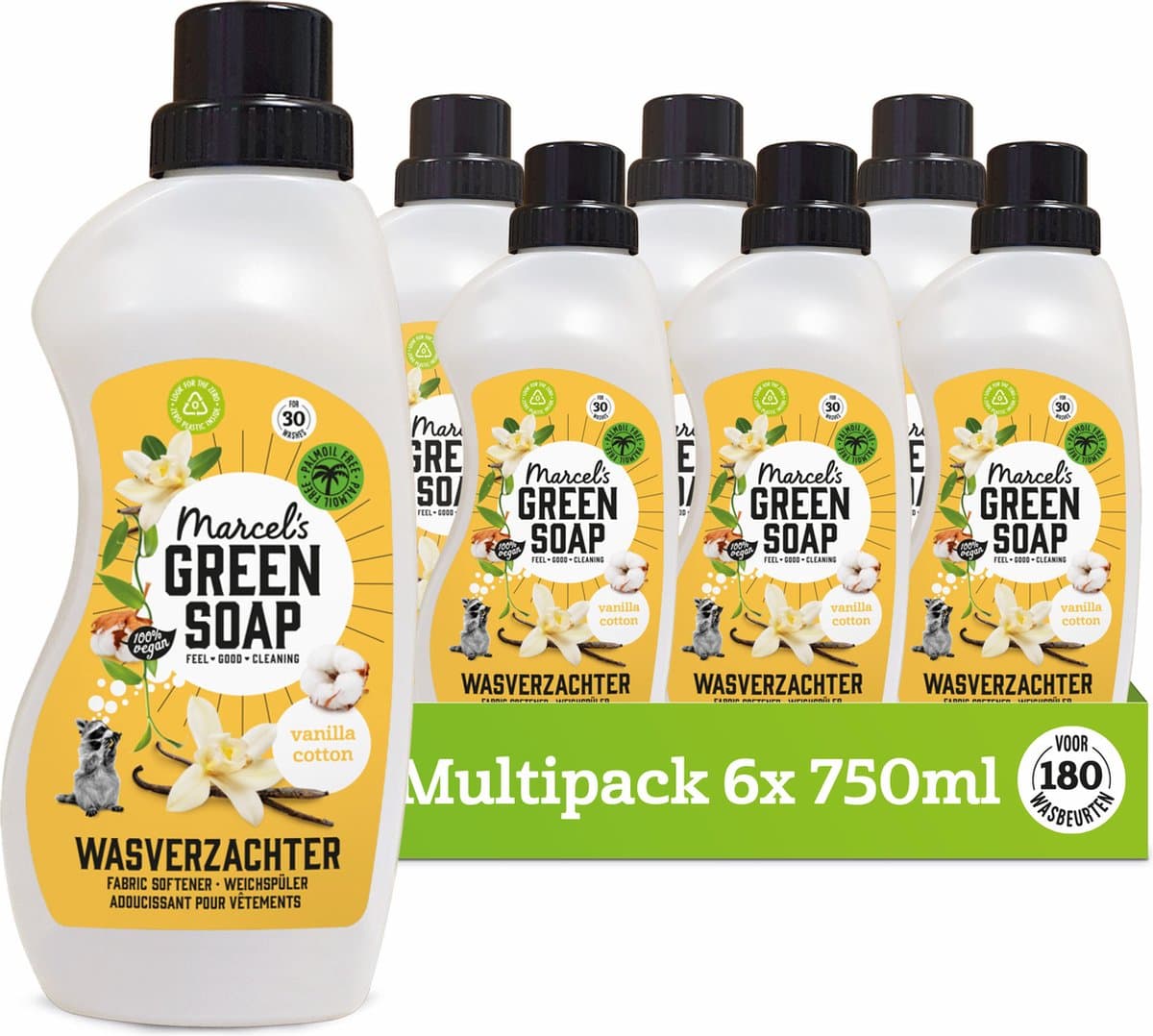 Marcel's Green Soap Wasverzachter - Vanille & Katoen - 6 x 750ml - 180 wasbeurten — afbeelding 1