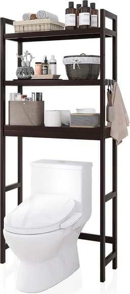 Badkamer opbergplank bamboe over-het-toilet ruimtebesparend donkerbruin met verstelbare planken Wasmachine rek — thumbnail 1