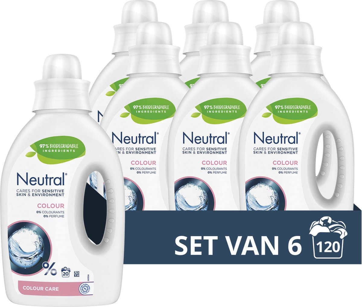 Neutral Vloeibaar Wasmiddel - Kleur - Parfumvrij - 6 flessen - 120 Wasbeurten - Voordeelverpakking — afbeelding 1