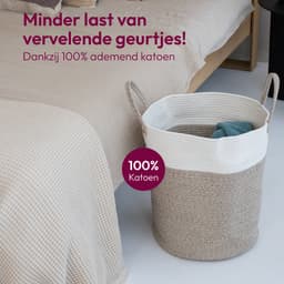 Wasmand Katoen - Opbergmand 52 ltr - Mand Rond met handvaten - Wasbox Opvouwbaar - Speelgoedmand — thumbnail 3