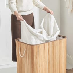 Wasmand met 3 secties, clip-on deksel en handvaten, 150L opvouwbaar, voor wasruimte, slaapkamer, badkamer, Natural LCB091N01 — thumbnail 2