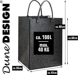 Gerecycled Vilt: 100L Wasverzamelaar 43x38x60 - XL Vilten Tas - Wasmand Opvouwbaar Groot Badkamer — thumbnail 3