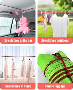 Wastouw - Reis waslijn - Outdoor drogen - Elastisch materiaal - 1.5 meter - Rood — thumbnail 5