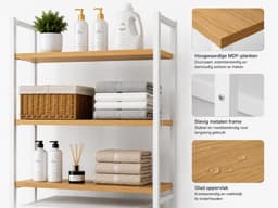 Wasmachine Opbergrek 3-Laags met Haken - Badkamer Organizer - Wasmachinekast - 65 x 26 x 160 cm - Wit Hout — thumbnail 5