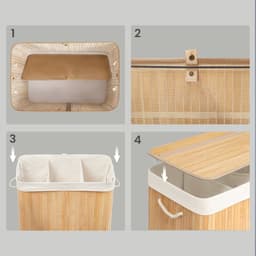 SONGMICS - Wasmand - Wassorteerder - 3 Vakken - 150L Opvouwbare Bamboe Wasbox - Uitneembare Waszak — thumbnail 5
