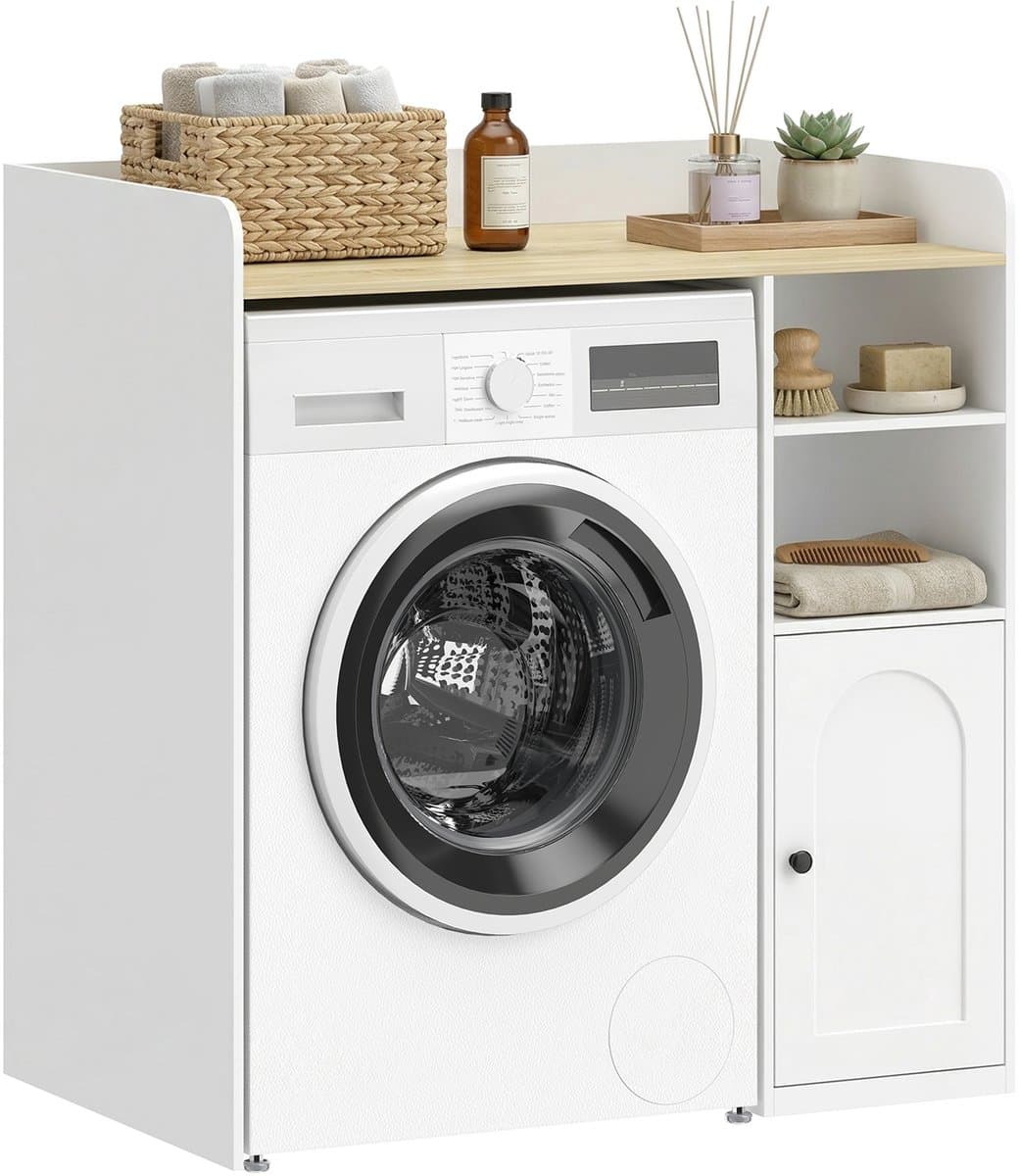 HOMCOM Kast boven wasmachine-MDF-93,5L x 60B x 100H cm-Wit + Natuur — afbeelding 1