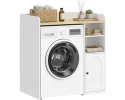 HOMCOM Kast boven wasmachine-MDF-93,5L x 60B x 100H cm-Wit + Natuur — afbeelding 1