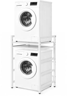 Wasmachinerek Wasmachine Rek Droger Rek Wasmachine Droger Stelling Wasmachine Opbergrek Badkamer Wasruimte Wasmachine Kast Uitschuifbaar Legblad Verstelbaar 95-105 cm Metalen Rek 300kg Wit — thumbnail 1