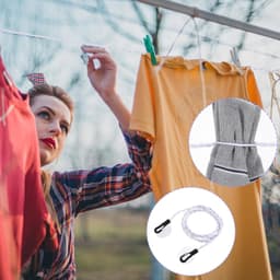 Reiswaslijn - 2 stuks - Met haken en zuignap - Draagbare elastische waslijn - Winddichte hanger voor buiten kamperen - Waslijn - Voor buiten kamperen, wasdrogen - 1.5 m - Wit, zwart — thumbnail 2