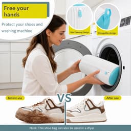 BOTC Schoenen Waszak Set - 2 Stuks - Herbruikbare Waszak voor Schoenen – 360° Diepe Reiniging met Microvezel - Beschermende Schoenen Waszak voor Wasmachine en Droger - Wit en blauw — thumbnail 4