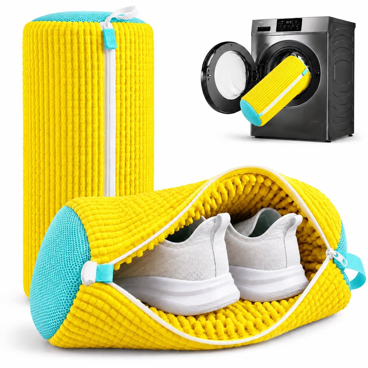 BOTC Schoenen Waszak Set - 2 Stuks - Herbruikbare Waszak voor Schoenen – 360° Diepe Reiniging met Microvezel - Beschermende Schoenen Waszak voor Wasmachine en Droger - Geel — afbeelding 1