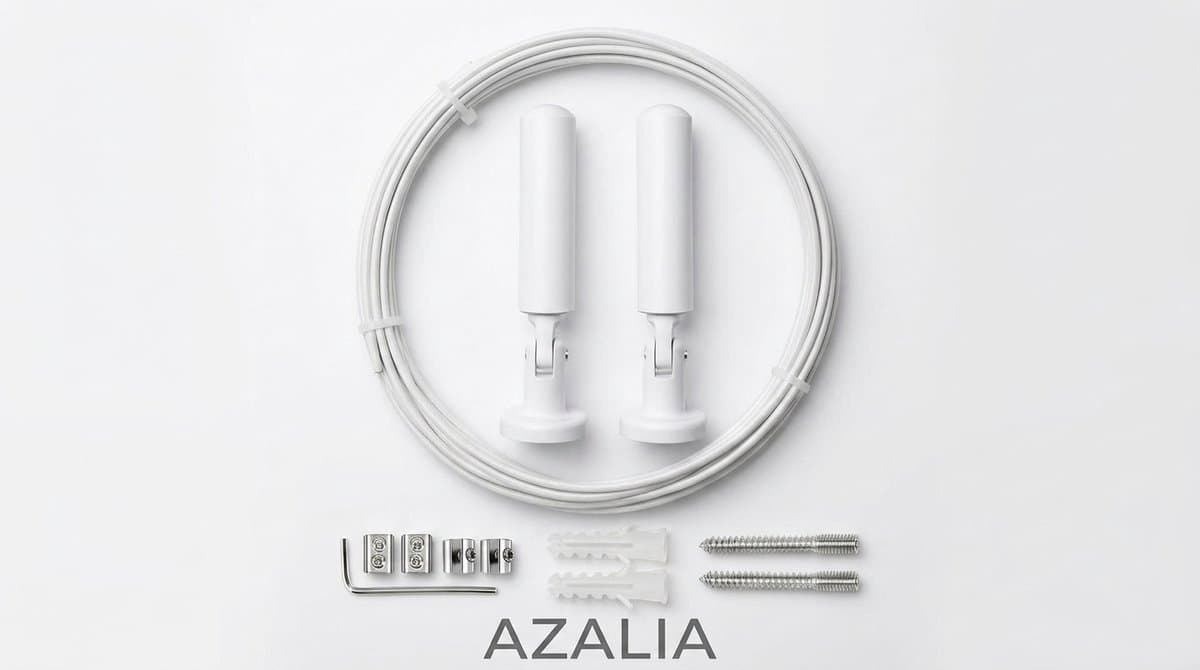 Azalia 5m Muurbevestiging Gordijnwalsdraadset, Hangende Draadgordijngordijnwalsdraad, voor Licht/Lampfoto's, Kunstprojecten Waslijn (Wit) — afbeelding 1