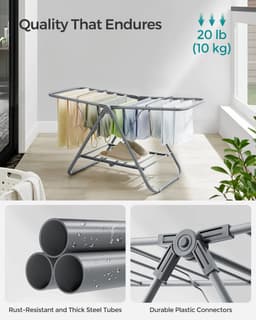 ELYSIVM Wasrek - Droogrek - Droogmolen - Droogrek Klein - Wasrek Opvouwbaar - Droogstandaard - Compact met 2 Vleugels - Snel Openklappen en Plat Opbergen - 44 x 101 x 54 cm - Metaal - Wit — thumbnail 3