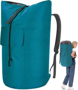 Waszak voor op reis, vuile was, XXL, 115 liter, waszak met 2 gevoerde schouderbanden, waszak, opvouwbare opbergzak, kledingtas, plunjezak, rugzak (turquoise) — thumbnail 1