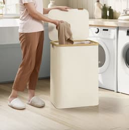 Wasmand - wassorteerder - 2 vakken - bamboe - beige — thumbnail 3