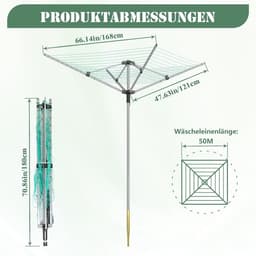 Droogmolen met Voet voor Camping & Thuis - Wasrek Staand - Droogrek Inklapbaar - Wit met Zwart stabiel design — thumbnail 5