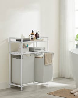 VASAGLE - Wasmand - Wassorteerder - 2 Vakken - 2 Planken - Uittrekbare en Afneembare Waszak - 92 L — thumbnail 4