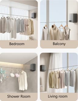 Uittrekbare Waslijn - Wanddroger Roestvrij Staal - Kleding Drogen - 4.2 Meter Verstelbaar - 20 kg Belasting - Zwart — thumbnail 2