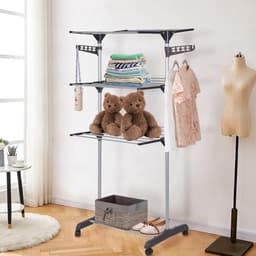 Staand Droogrek - Wasdroger Toren - Kleding Drogen - 3 Niveaus Met Wielen - 72 x 56 x 152 cm — thumbnail 3
