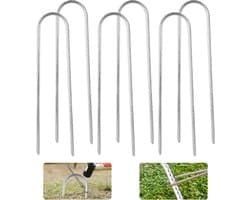 Set van 6 Grondankers van Gegalvaniseerd Staal, 30 cm, Robuuste U-Vormige Haringen voor Tent, Trampoline en Campingbevestiging