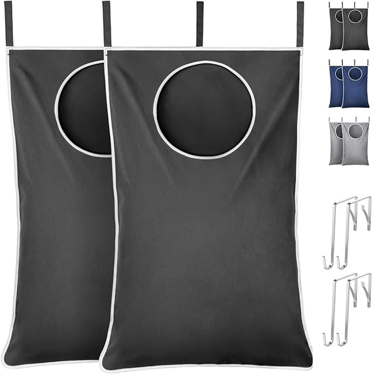 Hangende Waszak aan Deur, Grote Opvouwbare Vuile Wasmand, Wasmand Tas voor Badkamer en Slaapkamer, Opbergmand Vuile Was, Donkergrijs, Set van 2 — afbeelding 1