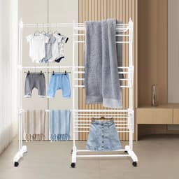Wasdroger Rek XXL Opvouwbaar - Droogrek Met Wielen - Grote Capaciteit - Uitschuifbaar Design - Wit RVS — thumbnail 1