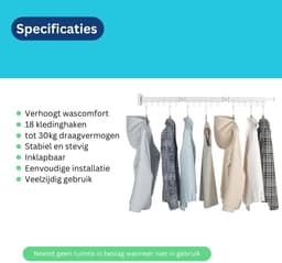 Wasophoogte® Wanddroogrek - Droogrek Inklapbaar - Wasrek Inklapbaar - Wasrek Hangend - 18 kledinghaken — thumbnail 4