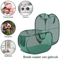 carmdering - Pop-up Wasmand - Opvouwbare Wasmachine Mand - Mesh Waskorf - Snel Openen En Sluiten - Optimale Luchtcirculatie - Polyester Mesh En Stalen Draad - Duurzaam Groen Design - Ideaal Voor Meerdere Ruimtes - 2 Stuk — thumbnail 5