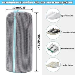 Waszak voor Schoenen met Rits, Herbruikbare Wasnet voor Sneakers en Sportschoenen, 39 x 19 cm, Grijs Blauw, Ideaal voor Wasmachine en Bescherming — thumbnail 4