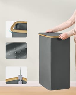 SONGMICS - Wasmand - Wasmand met Deksel - Opvouwbaar en Bamboe Frame - Voor Wasruimte Slaapkamer Woonkamer — thumbnail 5