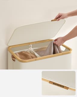 SONGMICS - Wasmand - Wasmand met 2 Vakken - 130L Inhoud - Opvouwbaar met Deksel en Handvatten — thumbnail 5