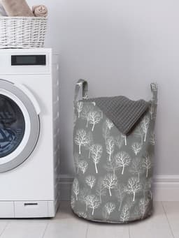 ABAKUHAUS Forest waszak, winter-eco loofbomen, wasmand met handvatten, trekkoordsluiting voor wasserettes, wit lichtgrijs — thumbnail 3
