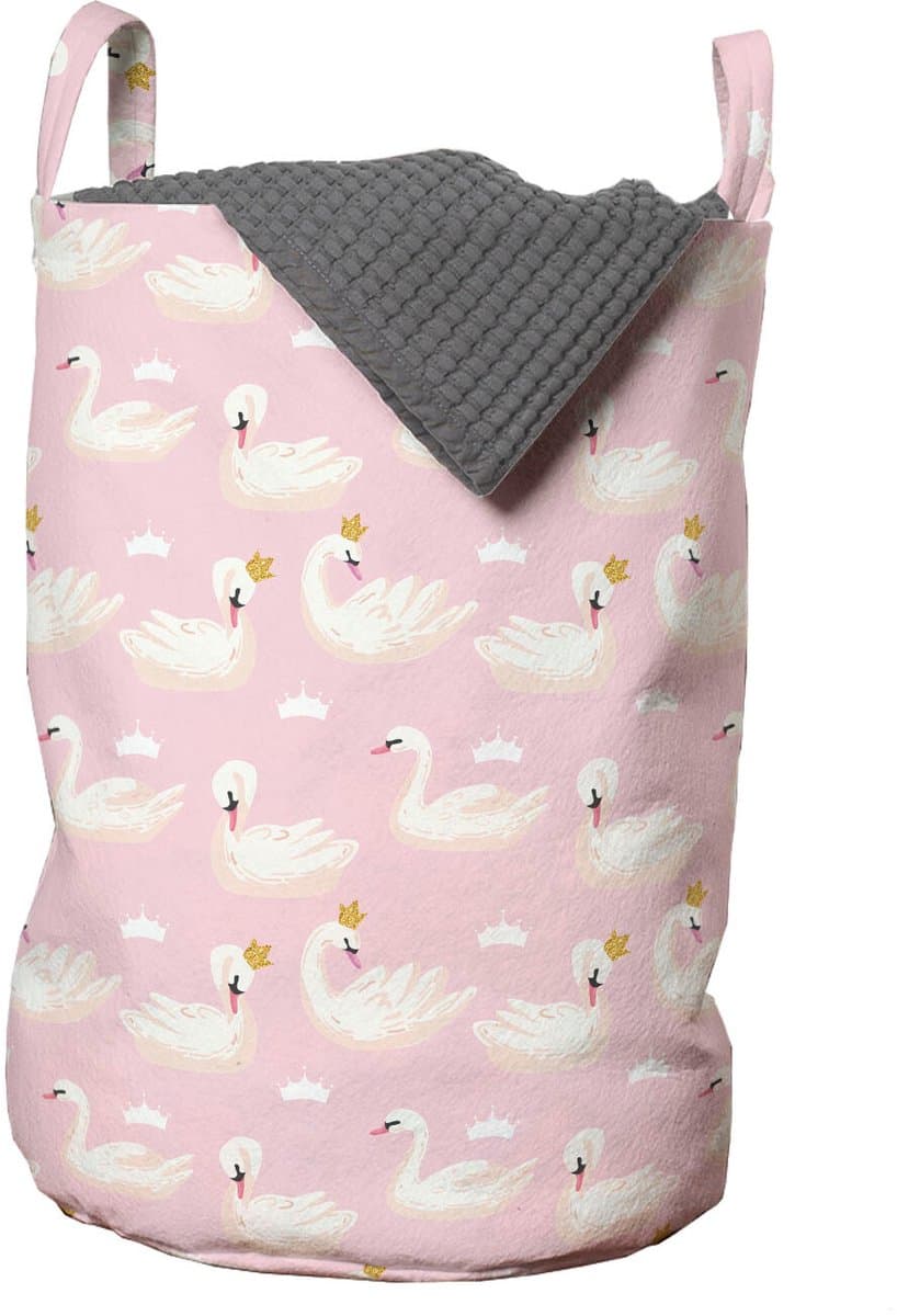 ABAKUHAUS Swans waszak, Blush Tone King Waterfowl, wasmand met handvatten, trekkoordafsluiting voor wasserettes, lichtroze crème — afbeelding 1