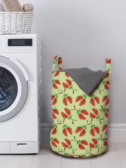 ABAKUHAUS Ladybug waszak, Funny Insects Spring, wasmand met handvatten, trekkoordsluiting voor wasserettes, lichtgroene vermiljoen — thumbnail 3