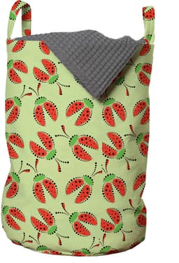 ABAKUHAUS Ladybug waszak, Funny Insects Spring, wasmand met handvatten, trekkoordsluiting voor wasserettes, lichtgroene vermiljoen — thumbnail 1