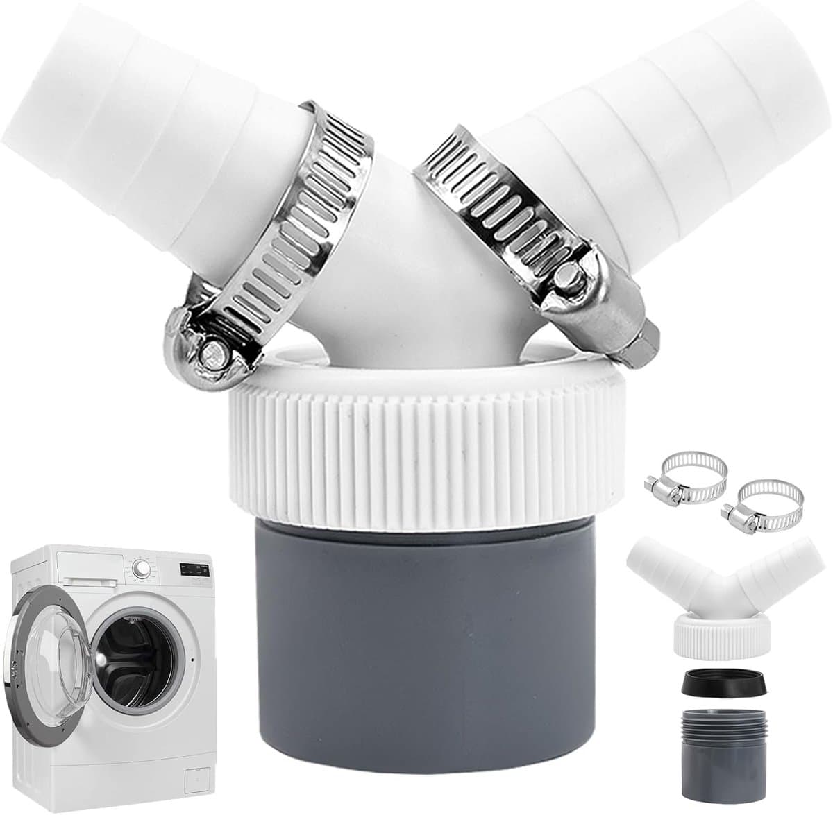 Wasmachine Dubbele Aansluiting - Y-Afvoer Adapter - Y Stuk Afvoer - inlaat 18-24 mm, afvoer DN40 Ø 40 mm - voor vaatwasser, droger, wasmachine — afbeelding 1