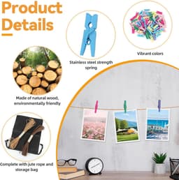 Houten Wasknijpers - Mini Knijpers - Foto Ophangen - Kleurrijk Decoratief - 100 Stuks - Multicolor — thumbnail 3