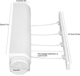 Dailygoods- Waslijn Intrekbaar - 4 Lijnen - Wandmontage - Duurzaam Materiaal - Verstelbare Lengte - Tot 8kg Belastbaar - Wasdroger — thumbnail 2