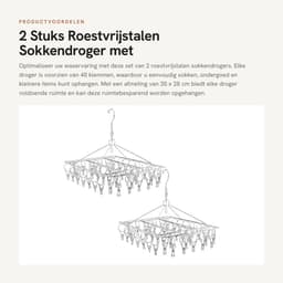 Dailygoods- Sokkendroger set van 2 - Roestvrij Stalen - 35 x 28 cm - Hangend - 40 Klemmen - Ideaal voor Camping/Balkon - Wasrek — thumbnail 1