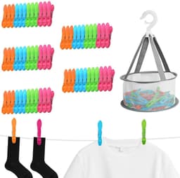 Dailygoods- Wasknijpers 60 Stuks - Wasknijpermandje - Winddichte Wasknijpers - Ademend Speldje - Antisliphandvatten - Roestvrijstalen Veerveren - Waslijnclips — thumbnail 1
