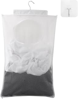 Dailygoods - Duurzame waszak - Op te hangen wasmand - Doorzichtige mesh-polyester - Wit - Zelfklevende haken - Perfect voor organisatie - Ideaal voor... — thumbnail 1