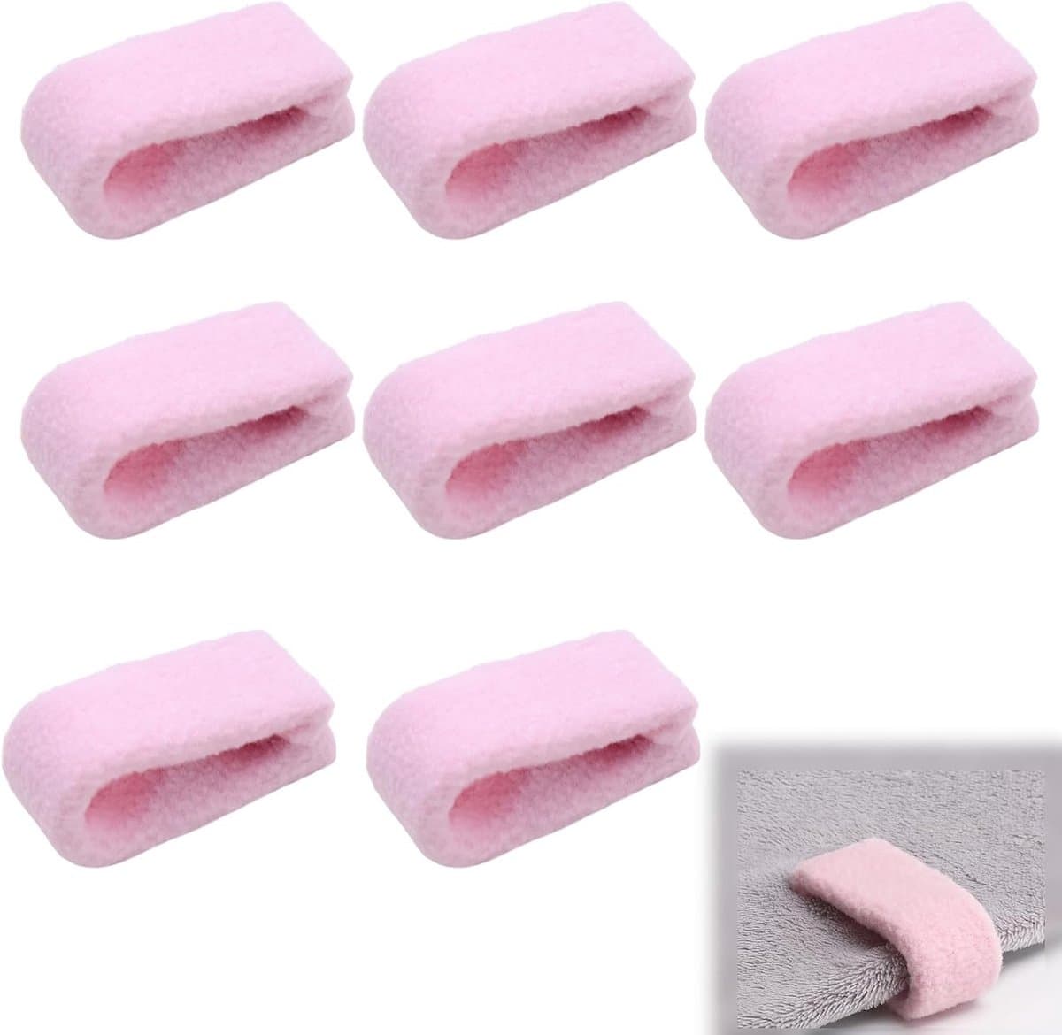 Set van 8 dekbedclips — Antislipbevestigingen voor het vastzetten van dekbedden; ook geschikt voor dekens, lakens, gordijnen, sokken en matrashoezen (roze) — afbeelding 1