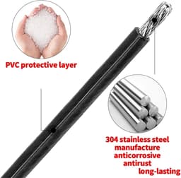 Roestvrij staaldraad kabel - Waslijn koord - Buiten drogen - Goede corrosieweerstand - 50 meter - Zwart — thumbnail 4