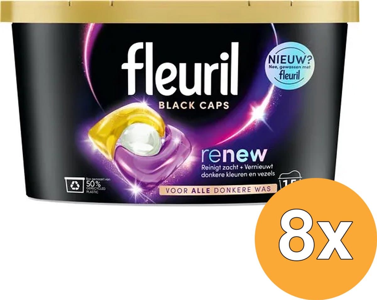 Fleuril - Renew Black Caps 15 Wasbeurten - 8 x 15 stuks - Voordeelverpakking — afbeelding 1