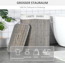 Smal textiel opvouwbare wasmand met deksel en twee vakken — thumbnail 3