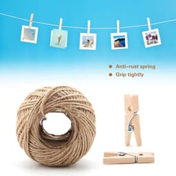 Houten Wasknijpers - Knutselclips Decoratie - Was ophangen - Duurzaam Natuurlijk Materiaal - 250 Stuks Jute Touw - Natuurlijk Hout — thumbnail 3