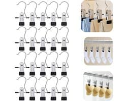 20 stuks klemmen - handdoekklemmen - hoedklemmen - sokkenklemmen - met haak - antislip - opbergaccessoires - huishoudelijke artikelen - geschikt voor het ophangen van sokken, handdoeken, hoeden, broeken (zwart, 11,5*4.4cm)