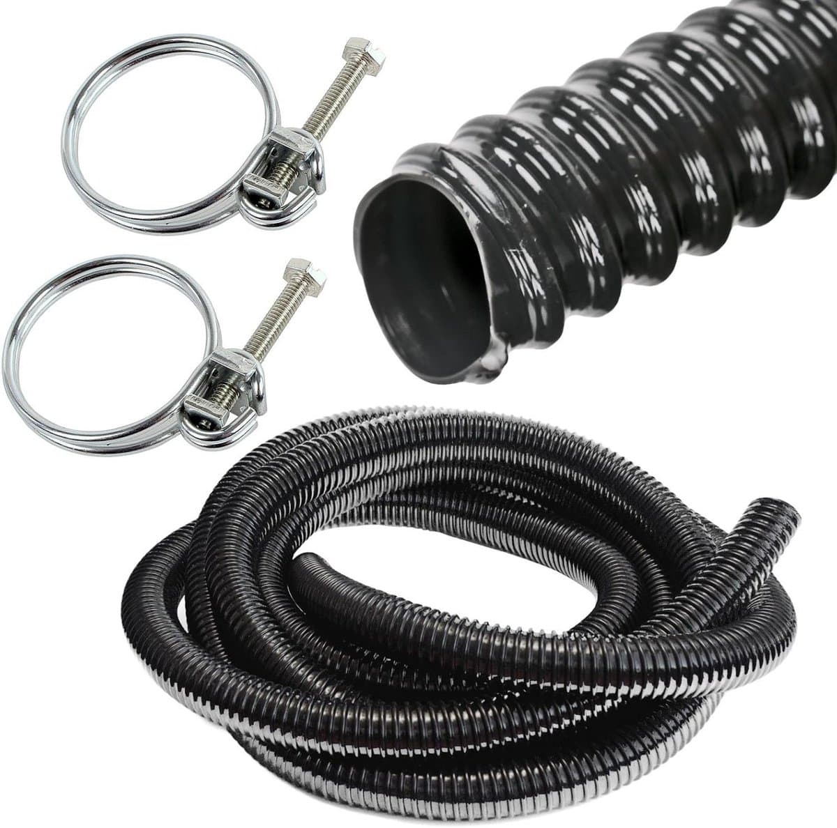 Afvoerwaterslang - Spiraalslang caravan - Waterafvoer regelen - Inclusief klemmen set - 1 meter 25mm - Zwart — afbeelding 1