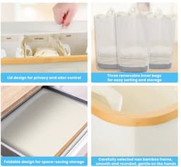 VIEMAE Wasmand - Wasmand 3 vakken - Wasmand met deksel & handgrepen - Wassorteerder - Wasmanden - Ruimtebesparend - 160L - Grijs — thumbnail 4