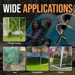 Set van 2 Grondankers - 46cm Zware Uitvoering - Grondpen met 7cm Spiraalblad - Stormbeveiliging voor Trampoline, Speeltoestel, Carport & Partytent - Massief Staal - Inclusief Afneembare Oogringen - Zwart — thumbnail 2
